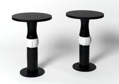 Guéridons en céramique et métal noir / Tables d'appoint signées par Dalo