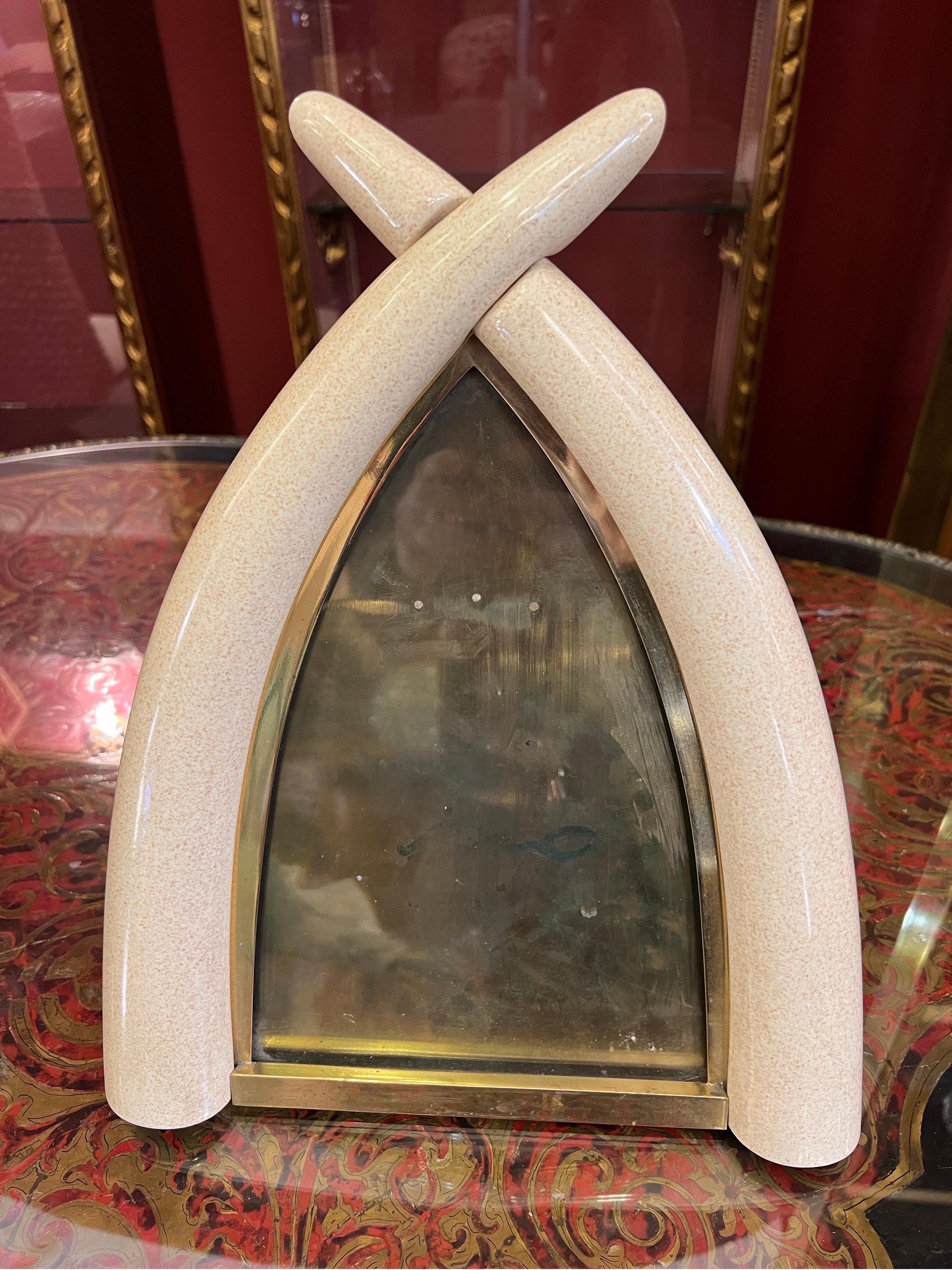 Ceramic and Brass Art Deco Picture Frame 1940 In Good Condition For Sale In Florence, IT