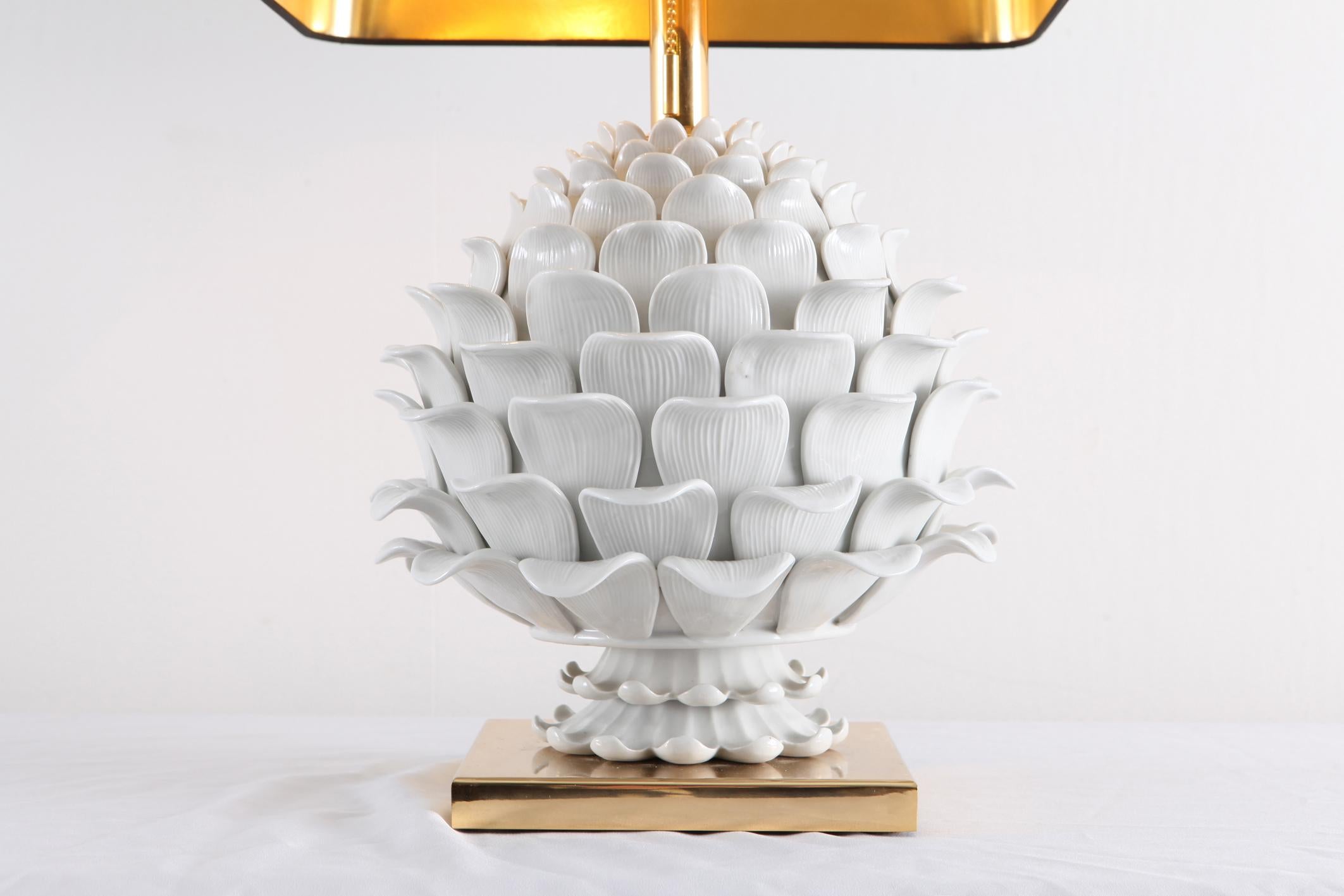 Hollywood Regency Ceramic and Brass Artichoke Table Lamp