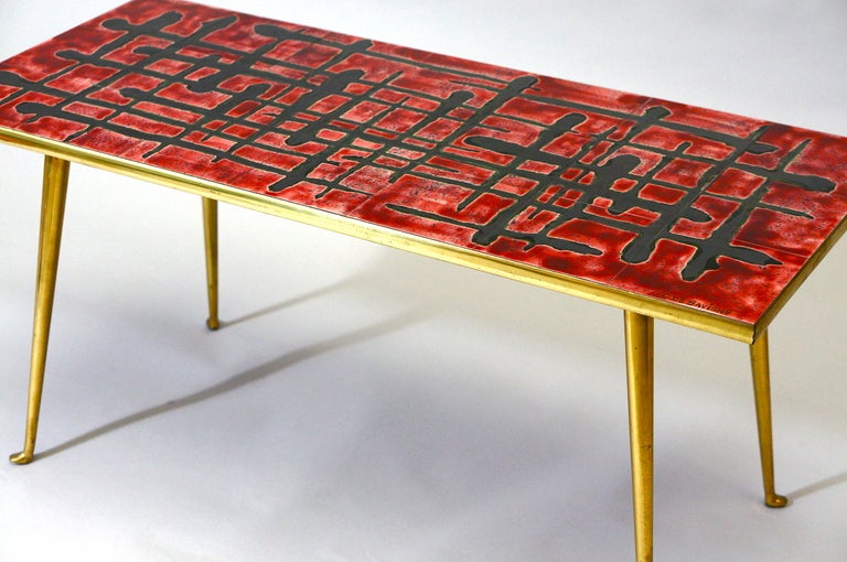 Ceramic and Brass Coffee Table  For Sale 4