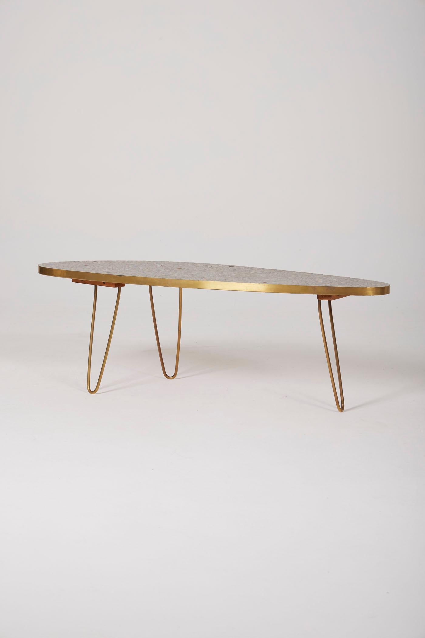 Ceramic and brass coffee table In Good Condition For Sale In PARIS, FR