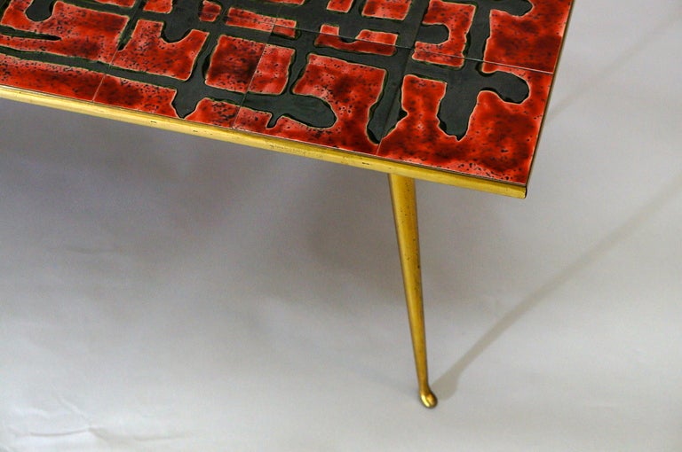 French Ceramic and Brass Coffee Table  For Sale