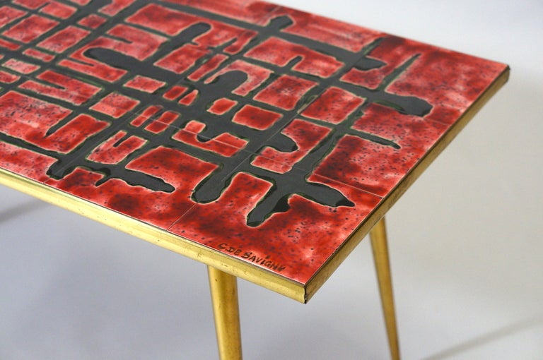 Ceramic and Brass Coffee Table  In Good Condition For Sale In Antwerp, BE