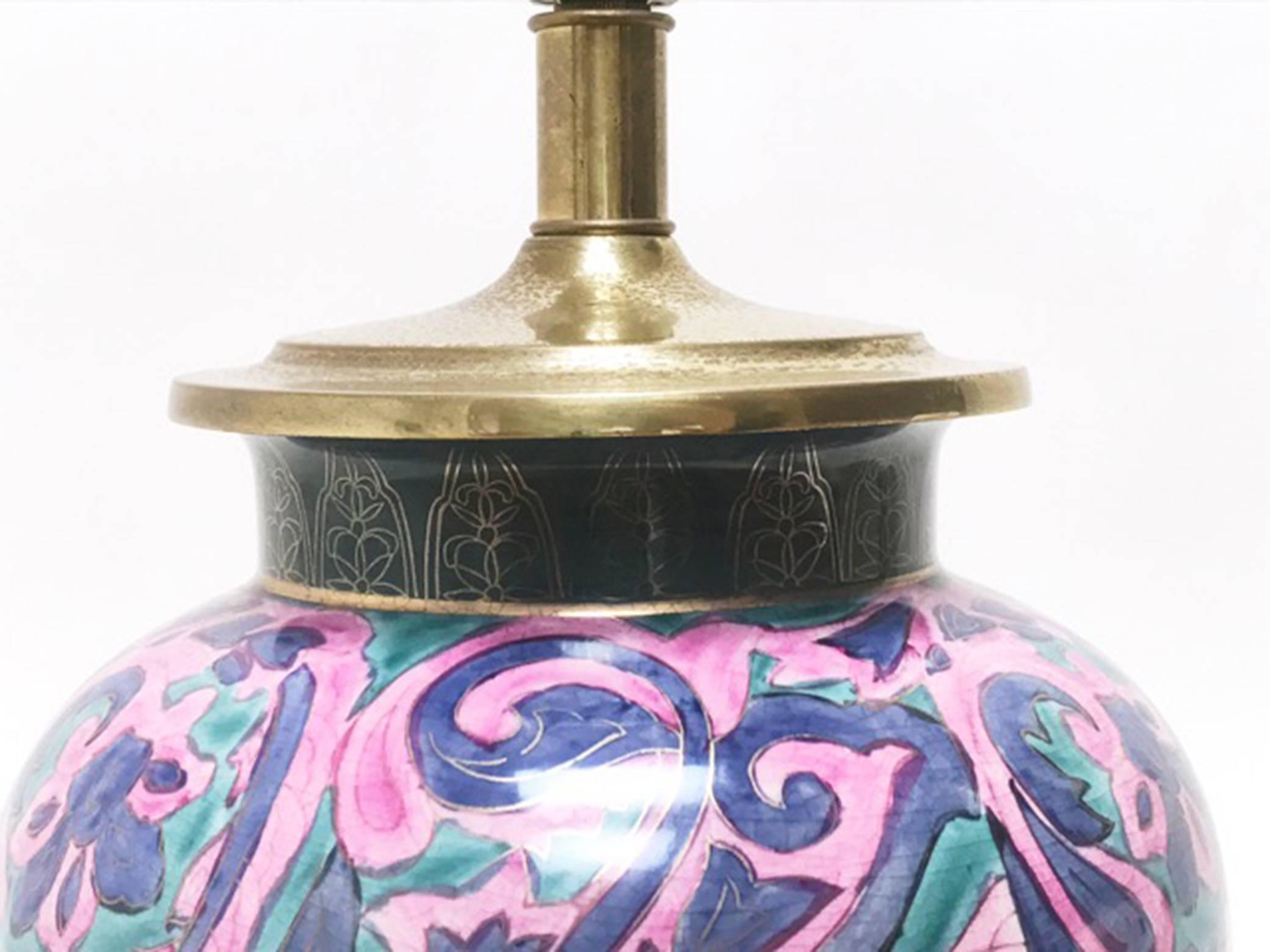 Glazed Ceramic and Brass Ginger Jar Table Lamp by Frederick Cooper