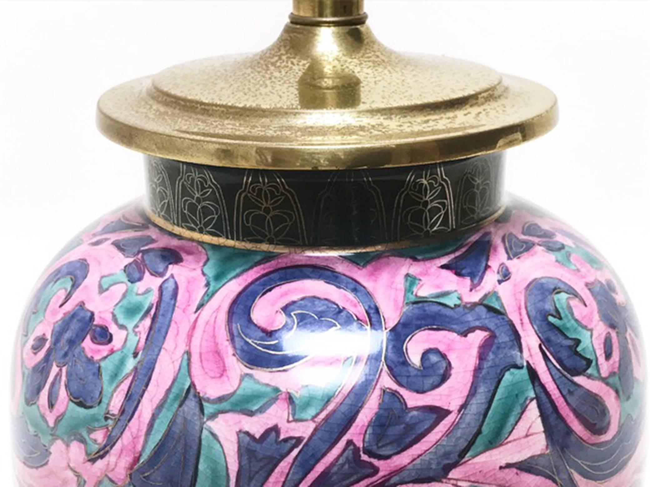 Ceramic and Brass Ginger Jar Table Lamp by Frederick Cooper In Good Condition In Los Angeles, CA