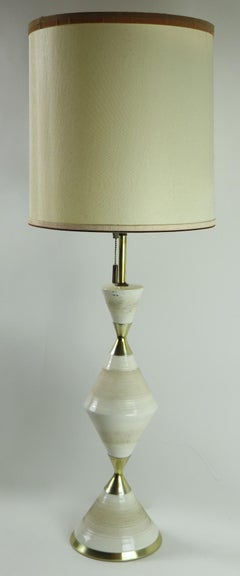 Ceramic and Brass Hourglass Table Lamp by Gerald Thurston