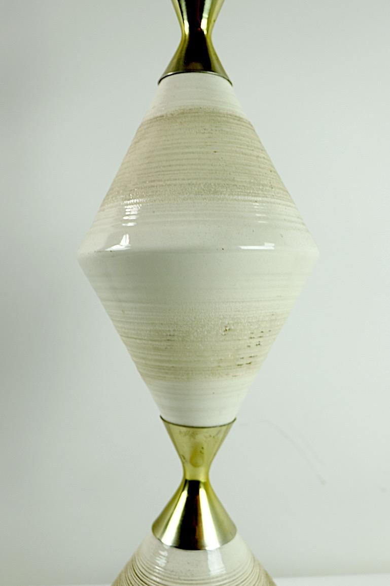 Ceramic and Brass Hourglass Table Lamp by Gerald Thurston For Sale 1