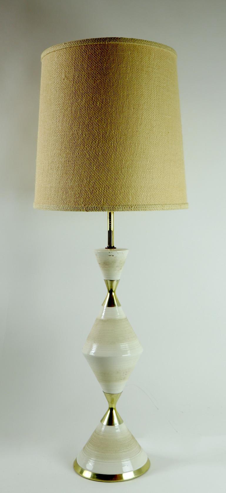 Ceramic and Brass Hourglass Table Lamp by Gerald Thurston For Sale 3