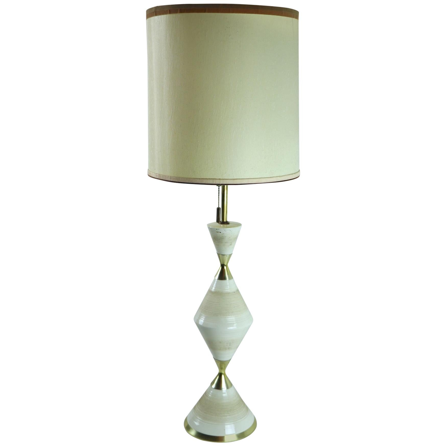 Ceramic and Brass Hourglass Table Lamp by Gerald Thurston