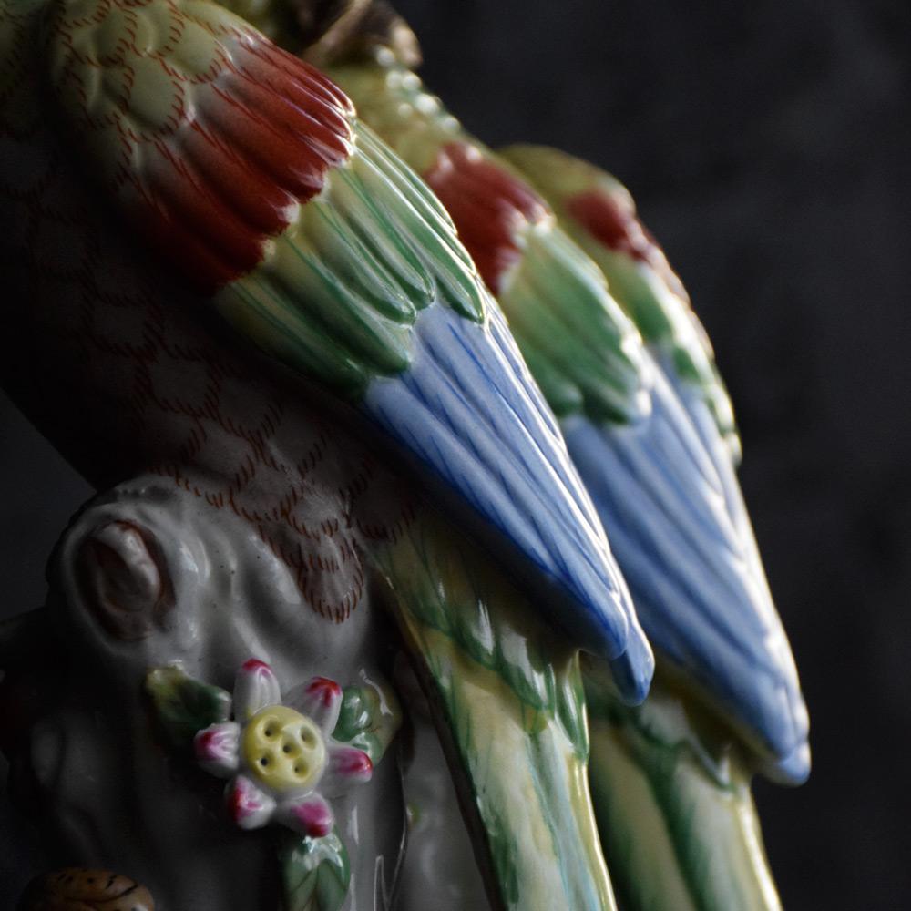 19th Century Ceramic and Brass Parrot Candle Sticks