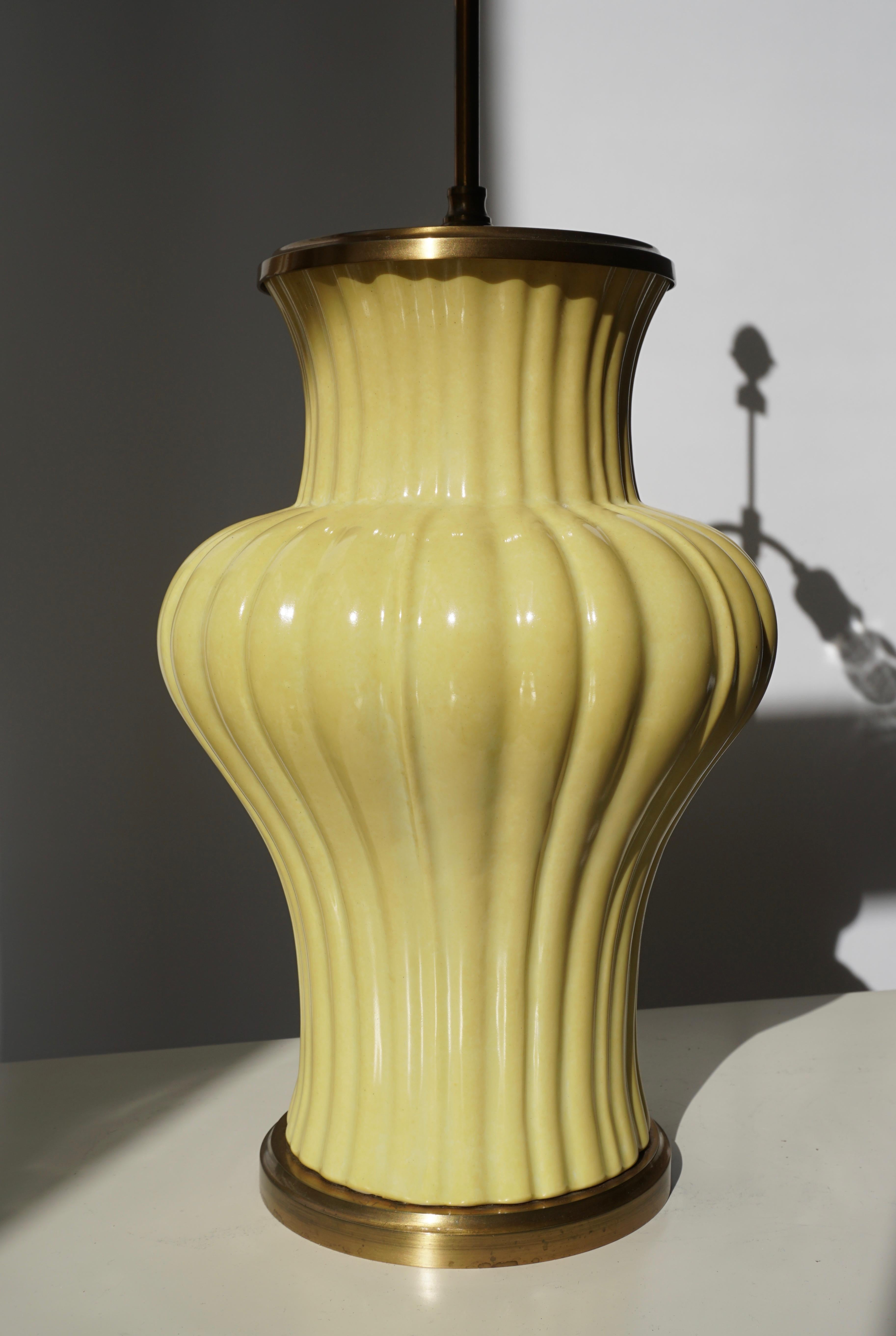 Ceramic and Brass Table Lamp For Sale 4