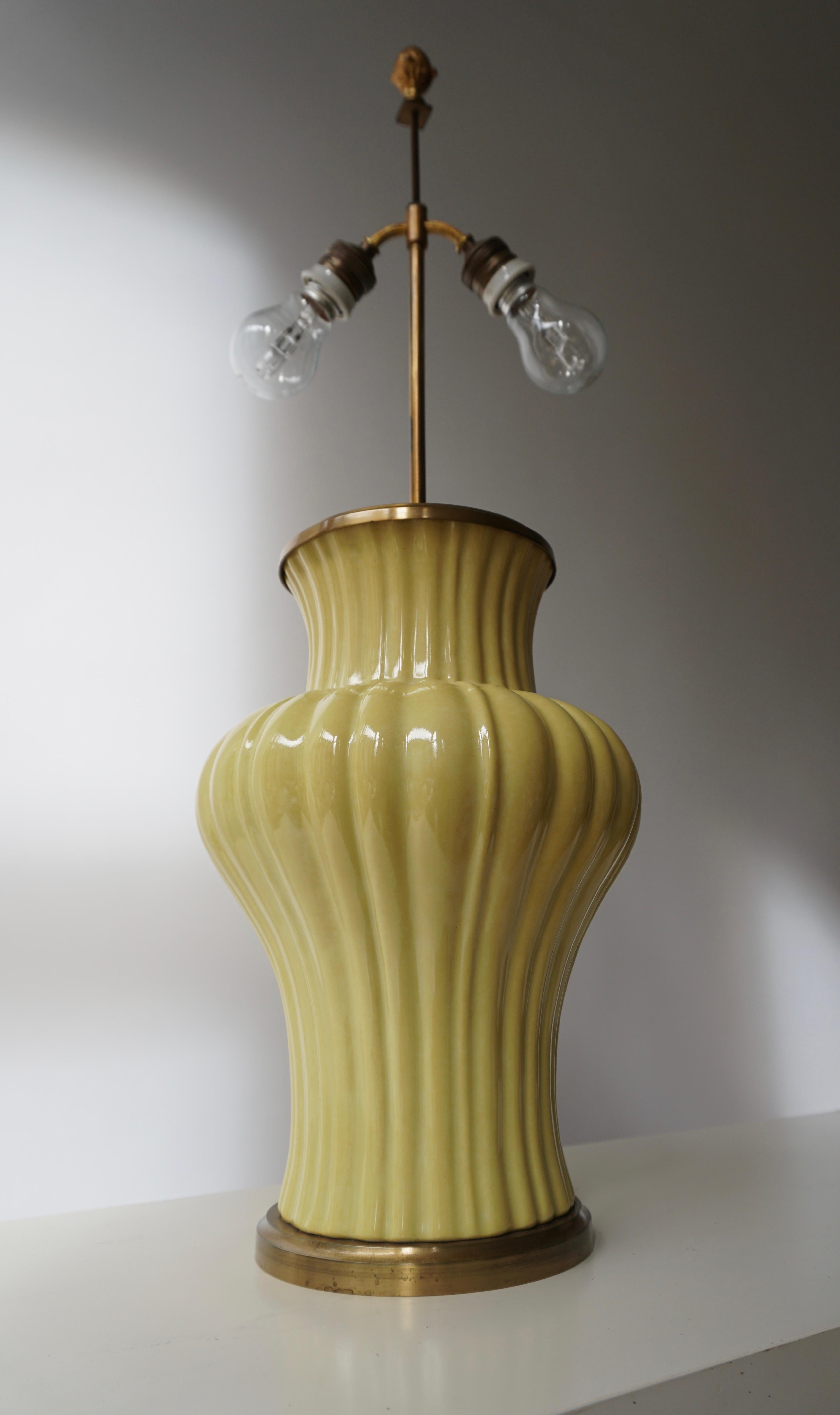Italian Ceramic and Brass Table Lamp For Sale