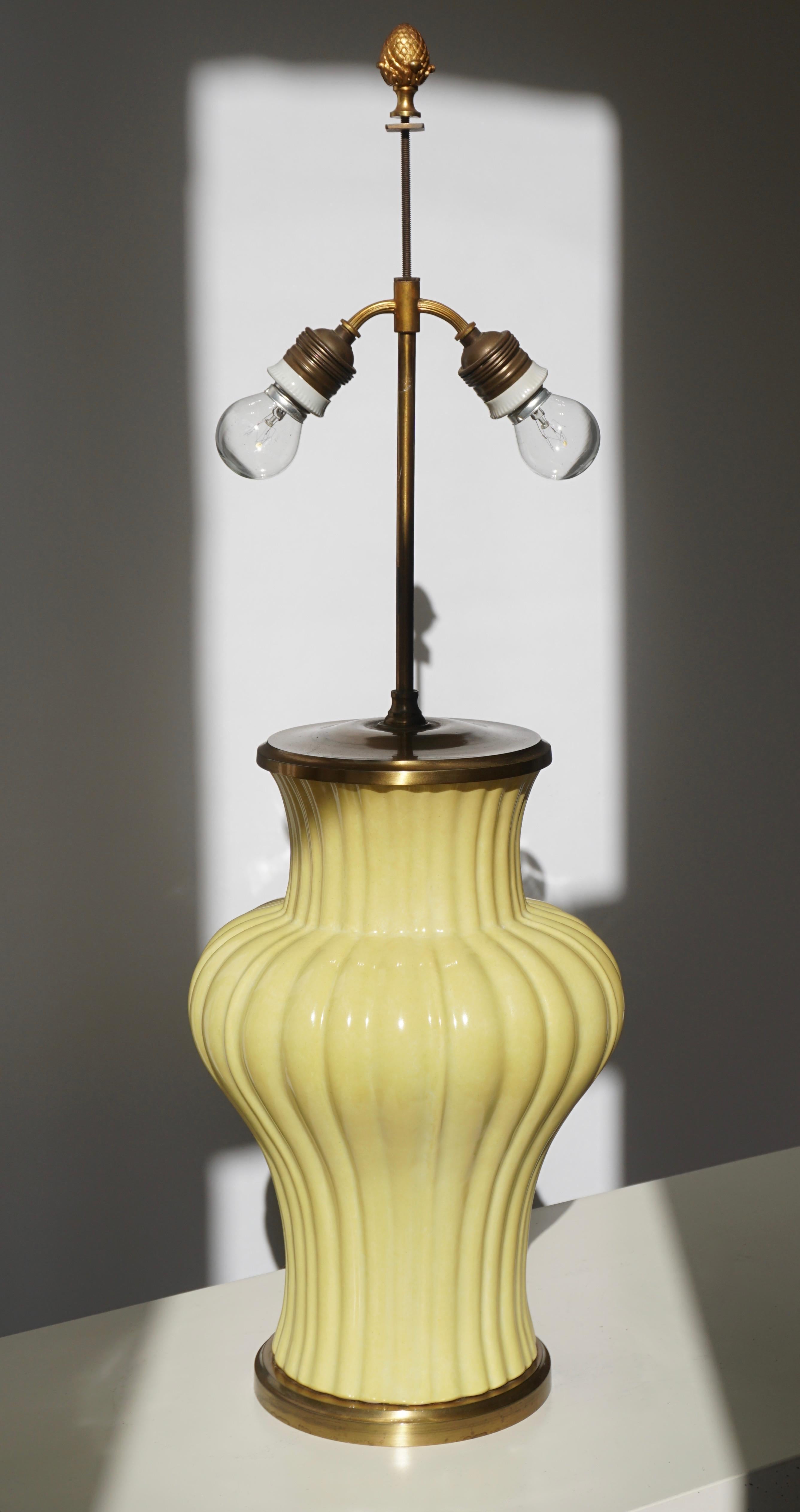 Ceramic and Brass Table Lamp For Sale 3