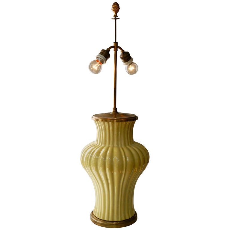 Ceramic and Brass Table Lamp For Sale