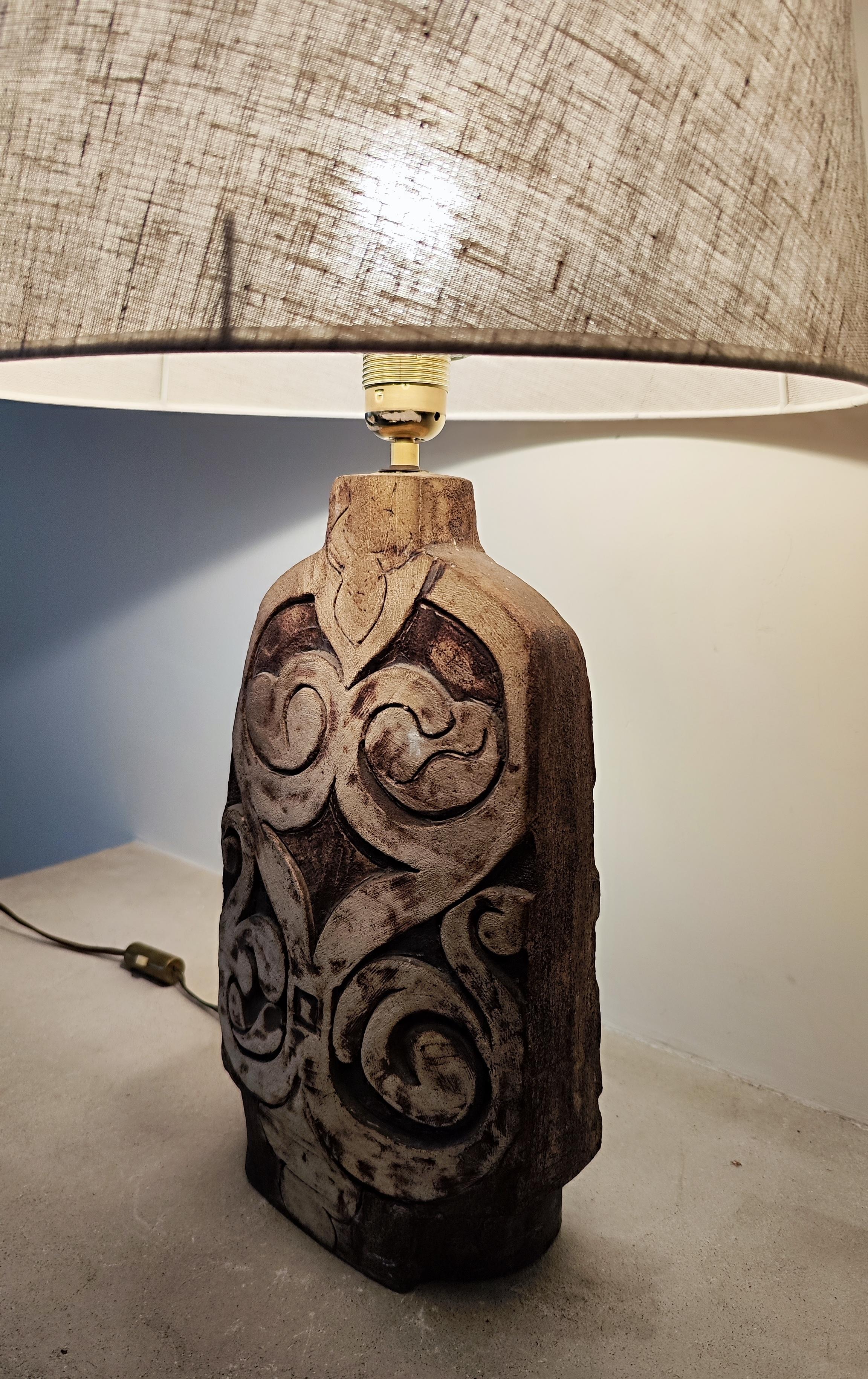 Français Lampe de table en céramique et terre chamottée - France - 1960 - 60s - en vente