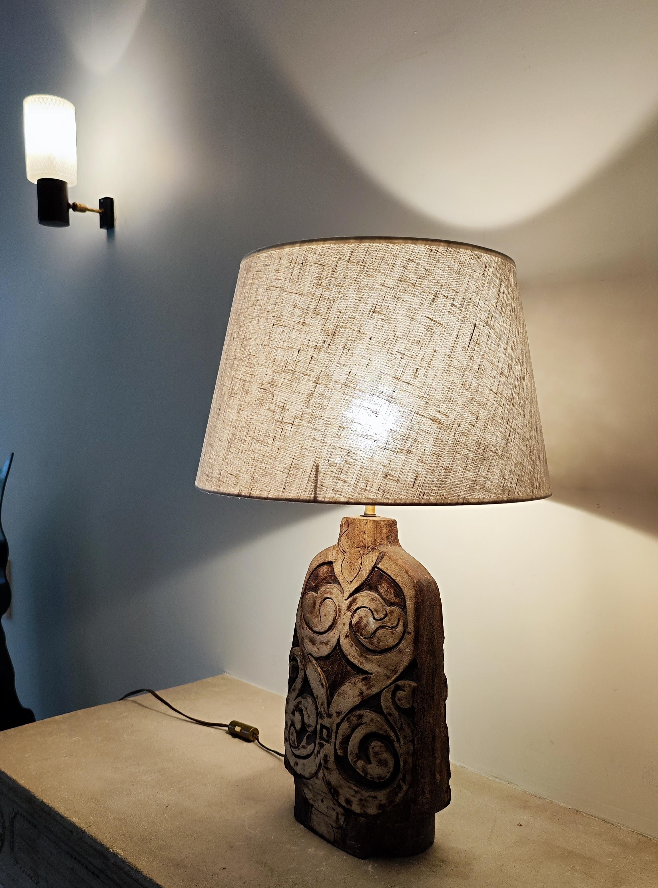 Lampe de table en céramique et terre chamottée - France - 1960 - 60s - Bon état - En vente à Paris, FR