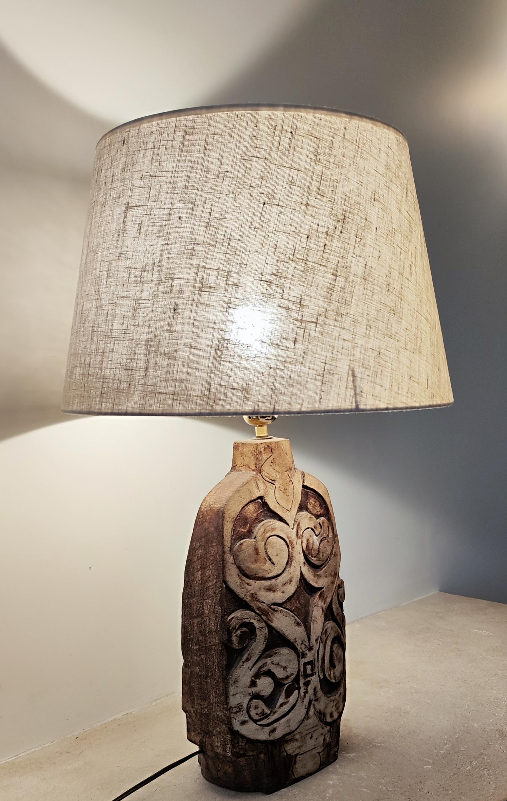 Milieu du XXe siècle Lampe de table en céramique et terre chamottée - France - 1960 - 60s - en vente