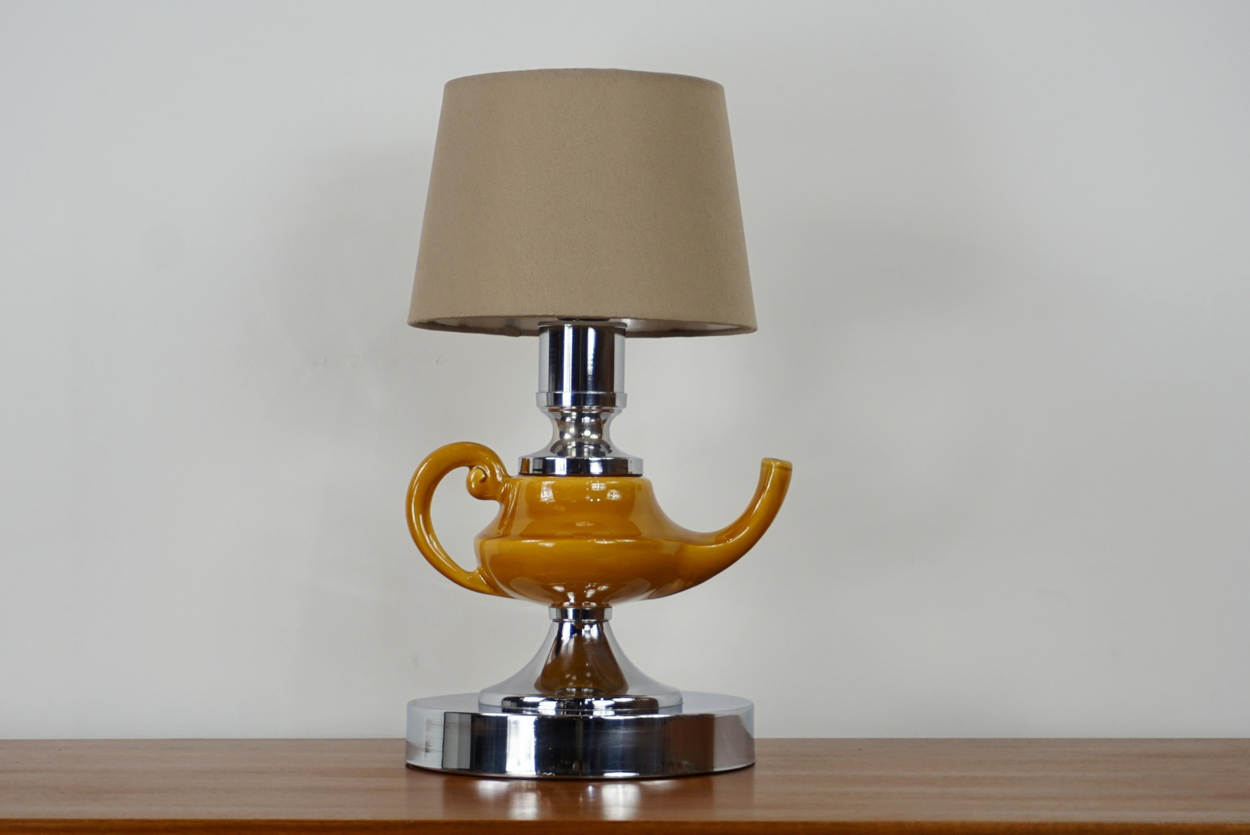 Ceramic and Chrome Génie Lamp from the 1970s For Sale 5