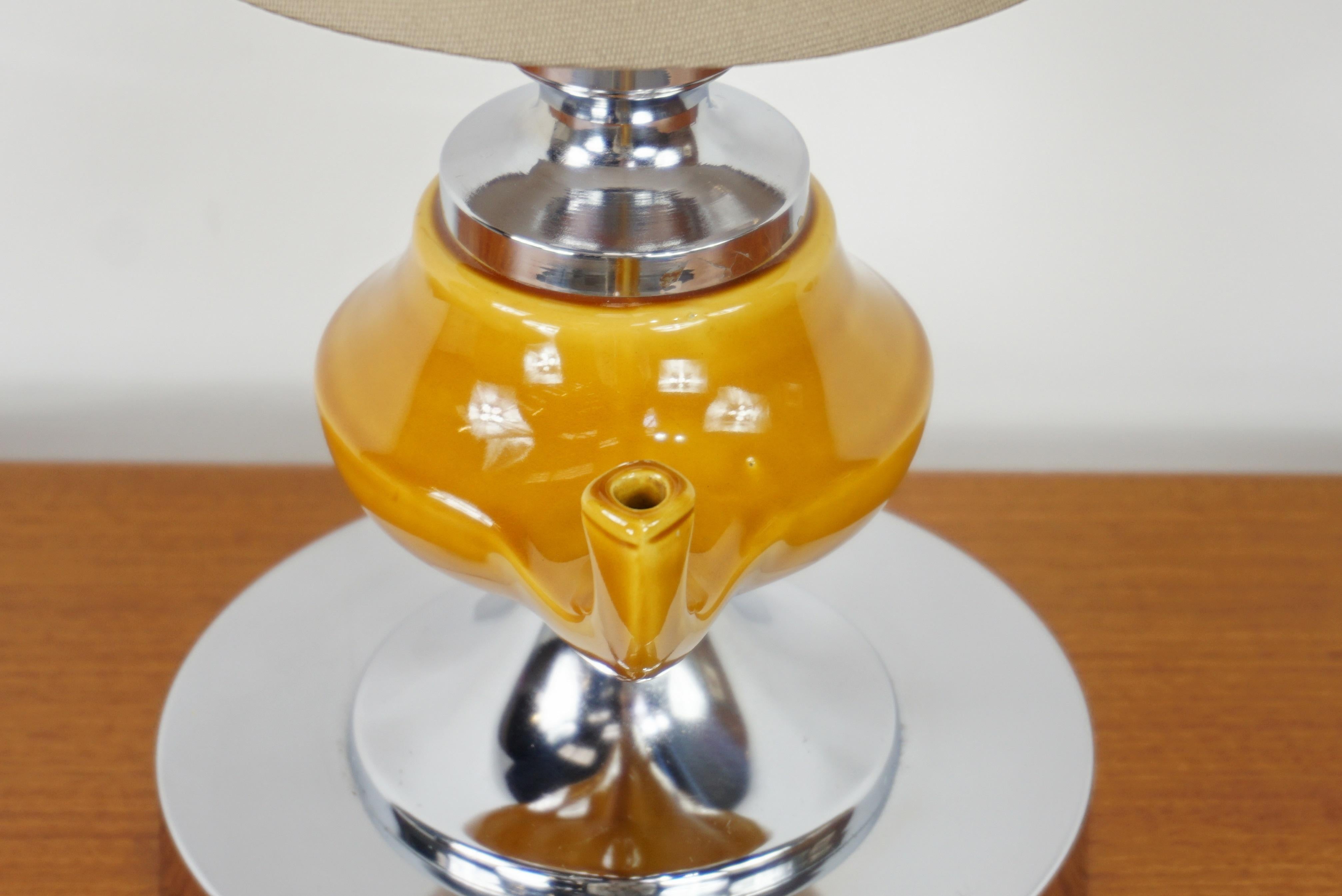 French Ceramic and Chrome Génie Lamp from the 1970s For Sale