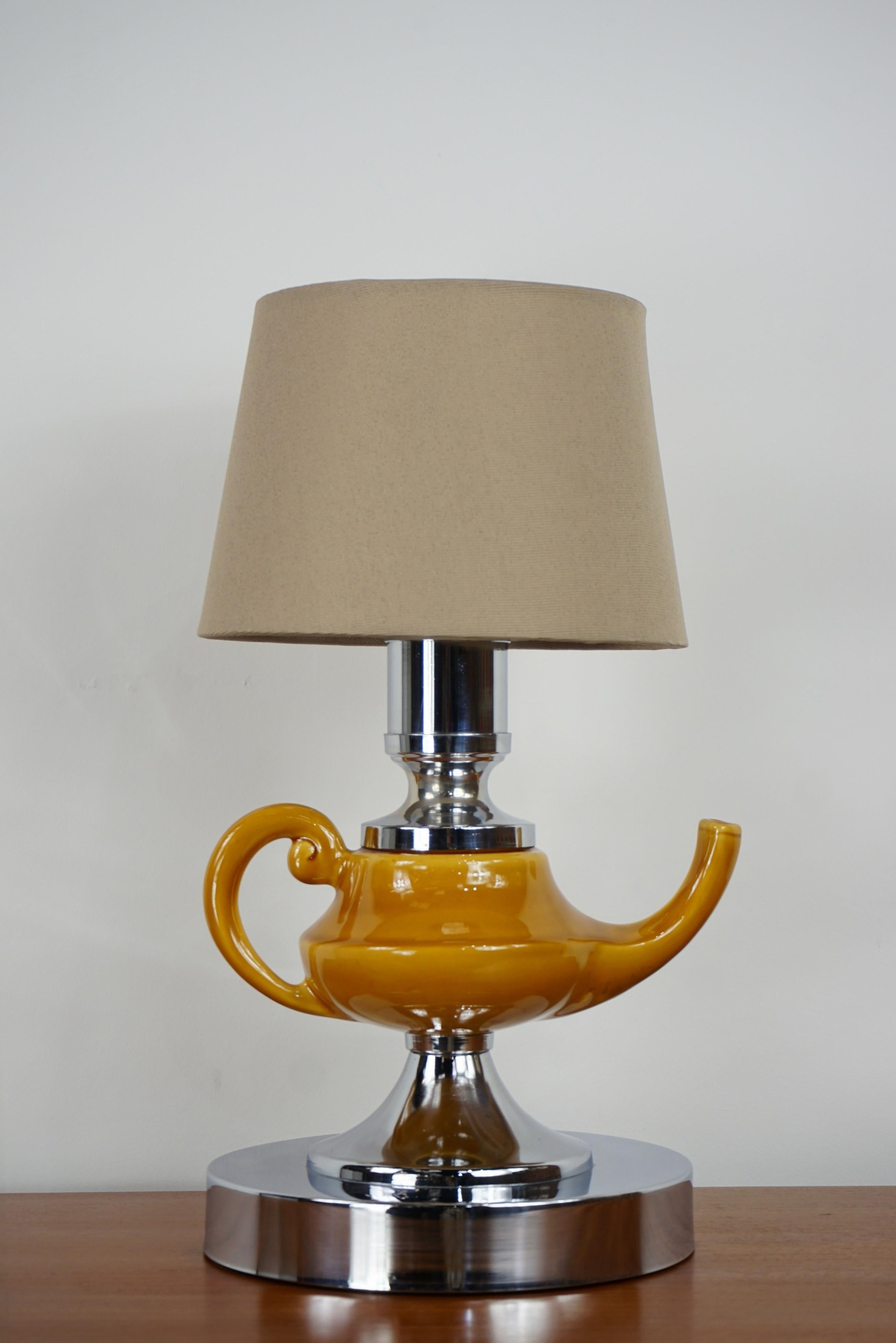 Ceramic and Chrome Génie Lamp from the 1970s In Good Condition For Sale In Tourcoing, FR