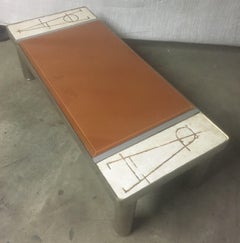 Ceramic and Chromed Metal Rectangular Coffee Table, Brown Glass Slab Top, 1970s