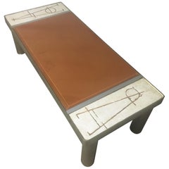 Ceramic and Chromed Metal Rectangular Coffee Table, Brown Glass Slab Top, 1970s