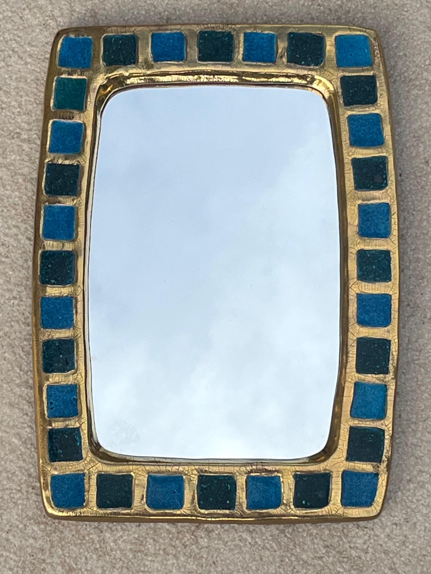 Doré Miroir en céramique et verre cristallisé de Mithé Espelt, Lunel, milieu des années 1950' en vente