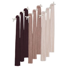 Ceramic and Fiber Wall Sculpture #827 - White Clay with Pink & Burgundy Fringe