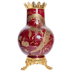 Antique Ceramic and Gilt Bronze Vase by Sarreguemines, France, circa 1900