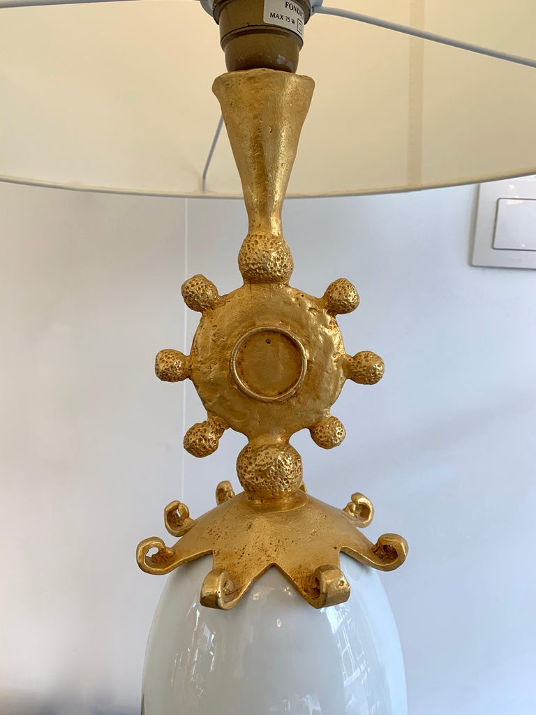 Ceramic and Gilt Metal Sun Lamp by Pierre Casenove for Fondica, France, 1990s In Good Condition For Sale In SAINT-OUEN, FR