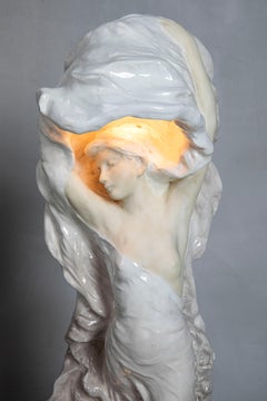 Ceramic and Glass Table Lamp Sculpture, France, circa 1900