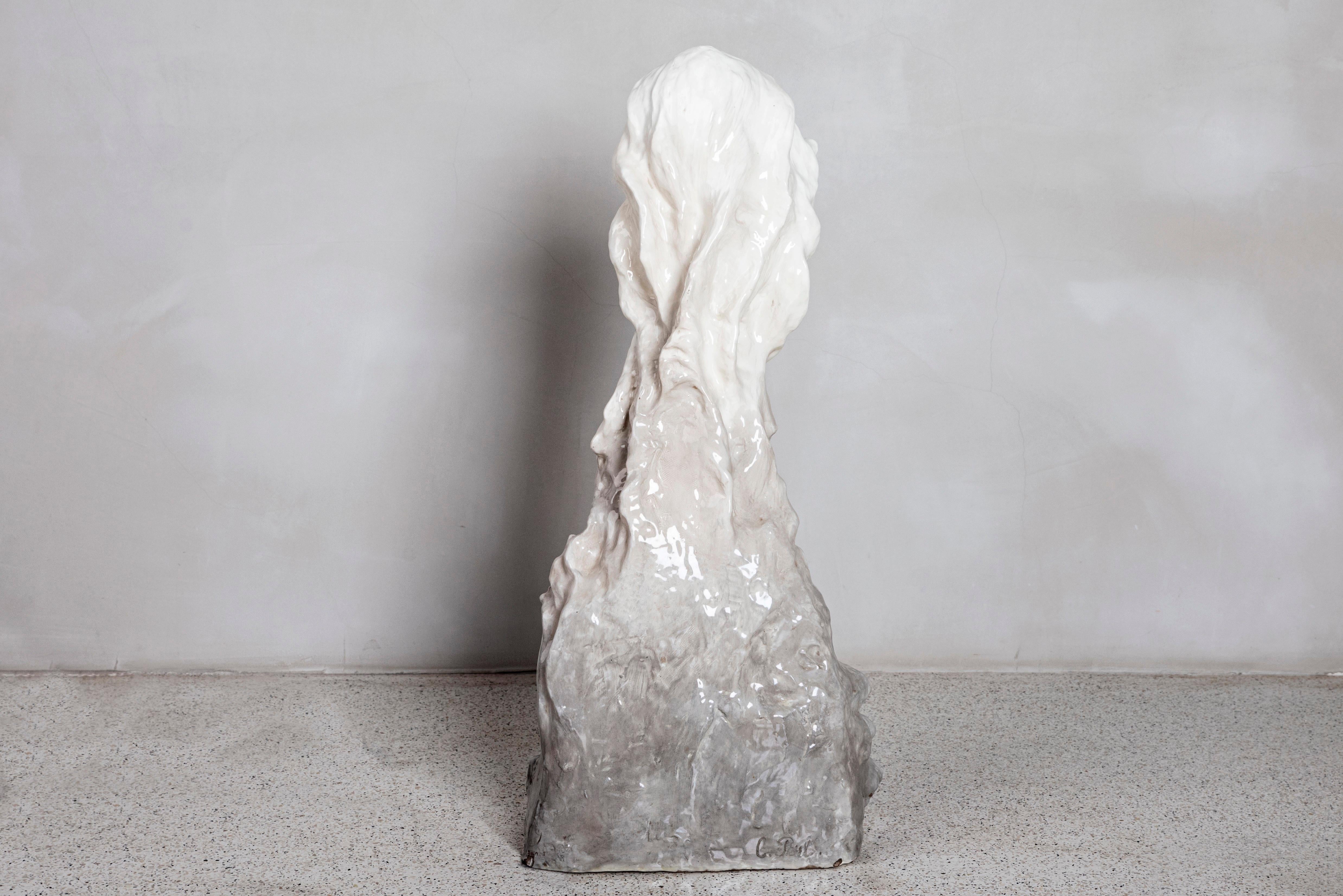 Escultura lámpara de mesa de cerámica y vidrio, Francia, hacia 1900 en Bueno estado para la venta en Buenos Aires, Buenos Aires