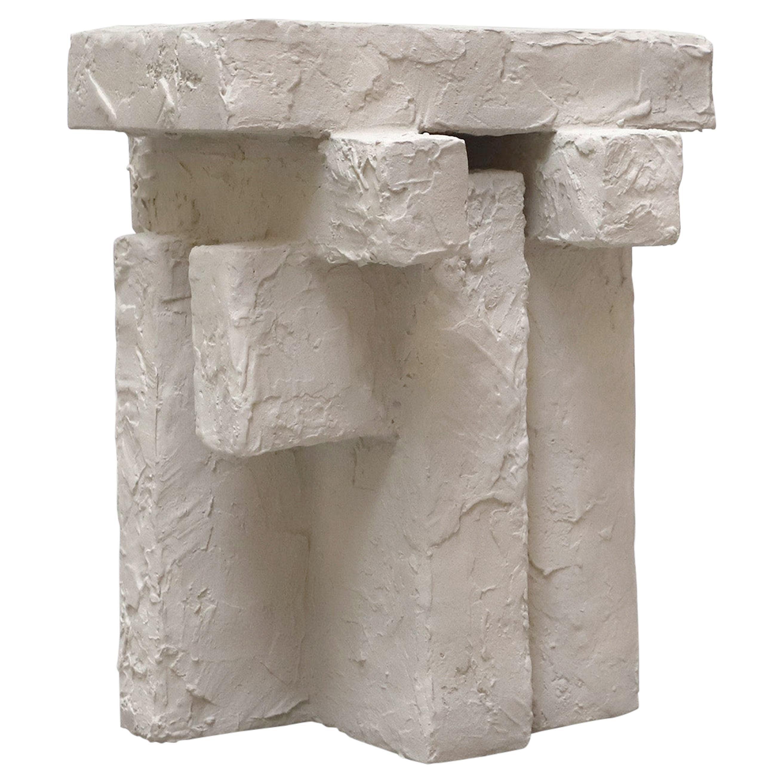 Ceramic and Gypsum Sculptural Sand Spackle Side Table by Hayden Richer For Sale