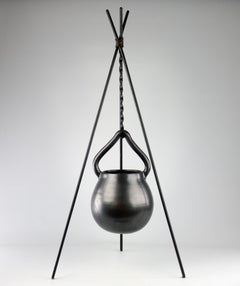 Cuillère de cuisine en céramique et fer sur trépied, années 1950