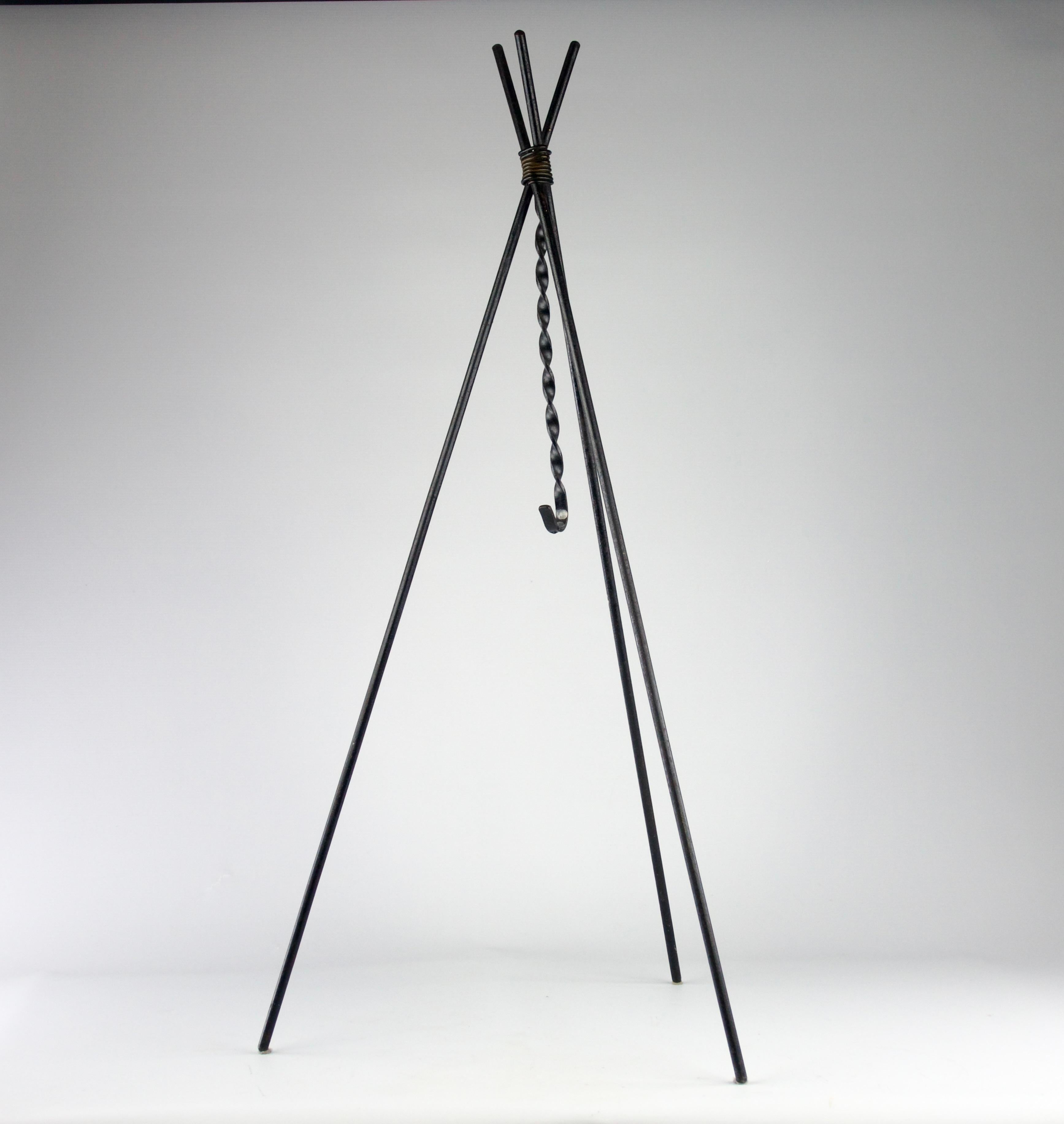 Mid-20th Century Ceramic and Iron Cooking Pot on Tripod Stand, 1950s For Sale
