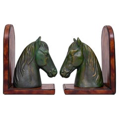 Ceramic and Leather Horses head bookends 1970s