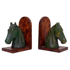 Ceramic and Leather Horses head bookends 1970s