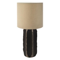 Ceramic and Leather Lamp with Linen Lamp Shade, Gilles Caffier