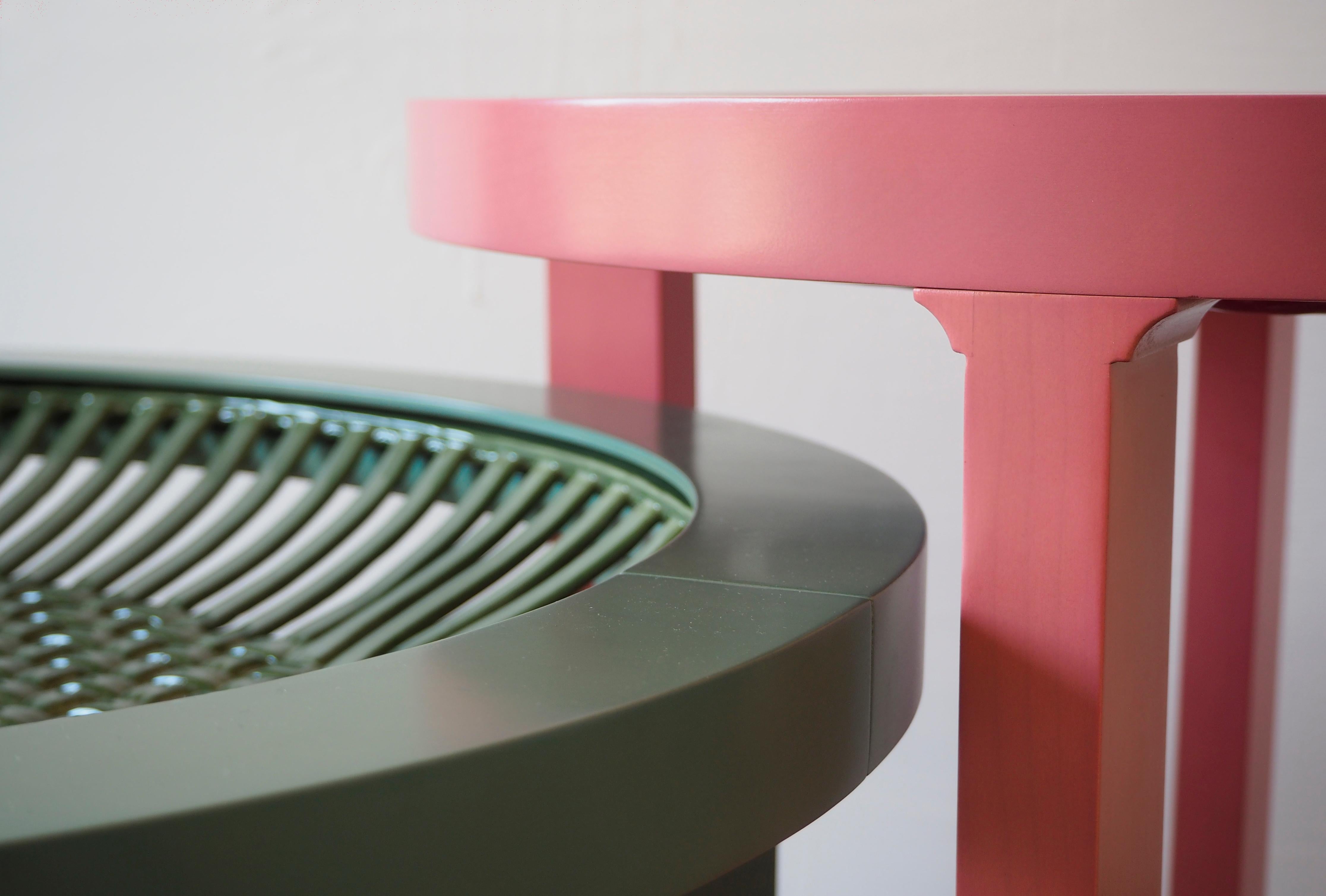 Italian Ceramic and Maple Contemporary Pink Tea Table