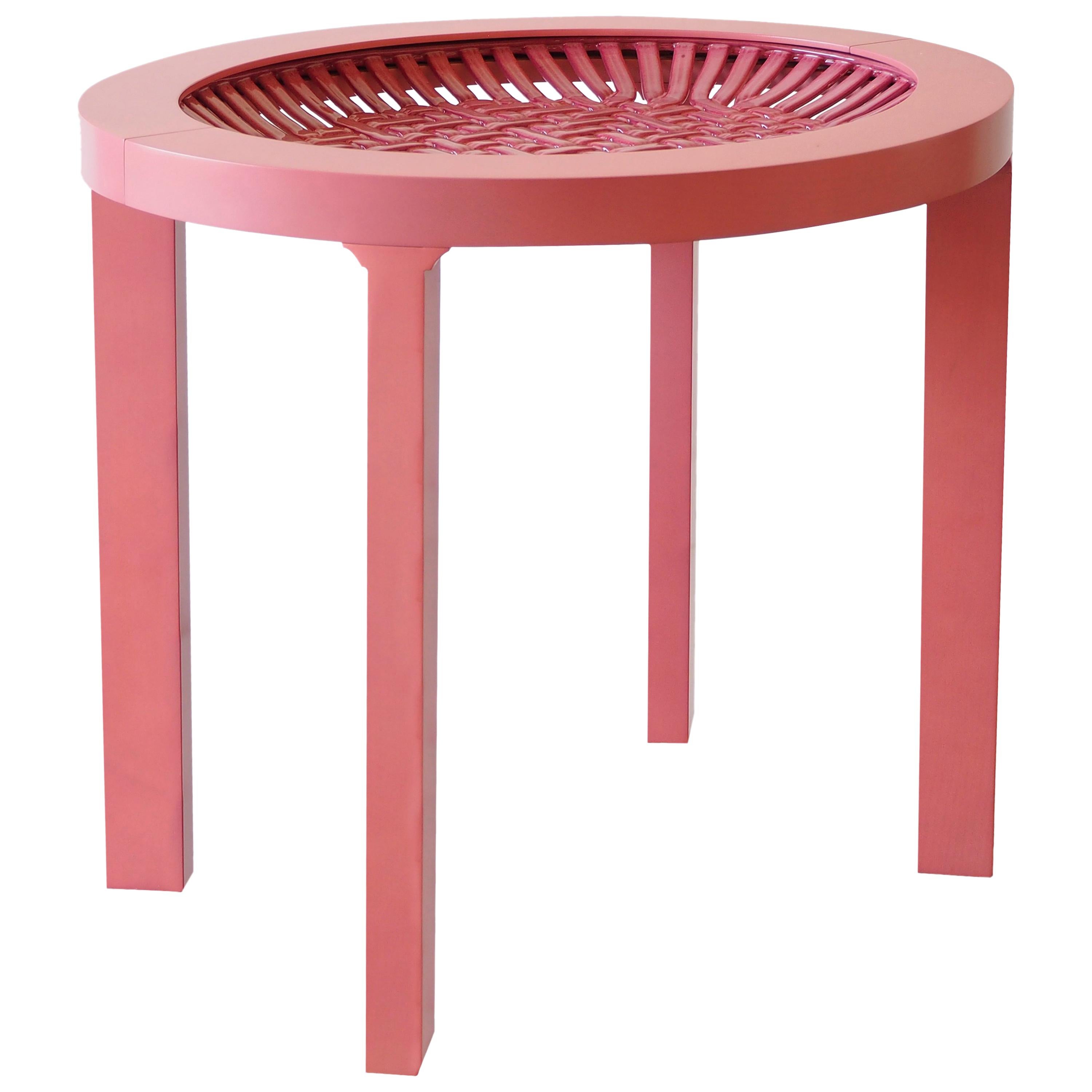 Ceramic and Maple Contemporary Pink Tea Table For Sale