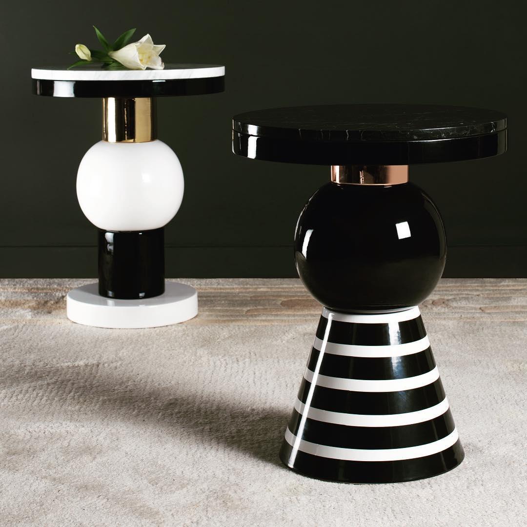 Materials: Ceramic, marble, wood, aluminium
Dimensions: H 45 cm, Ø 35 cm
Marble top: Nero Marquina/Arabescato Carrara
Custom piece: Gold/Silver/Copper/Black/White.


Eric Willemart overthrows design codes with its evolutive system composed
of