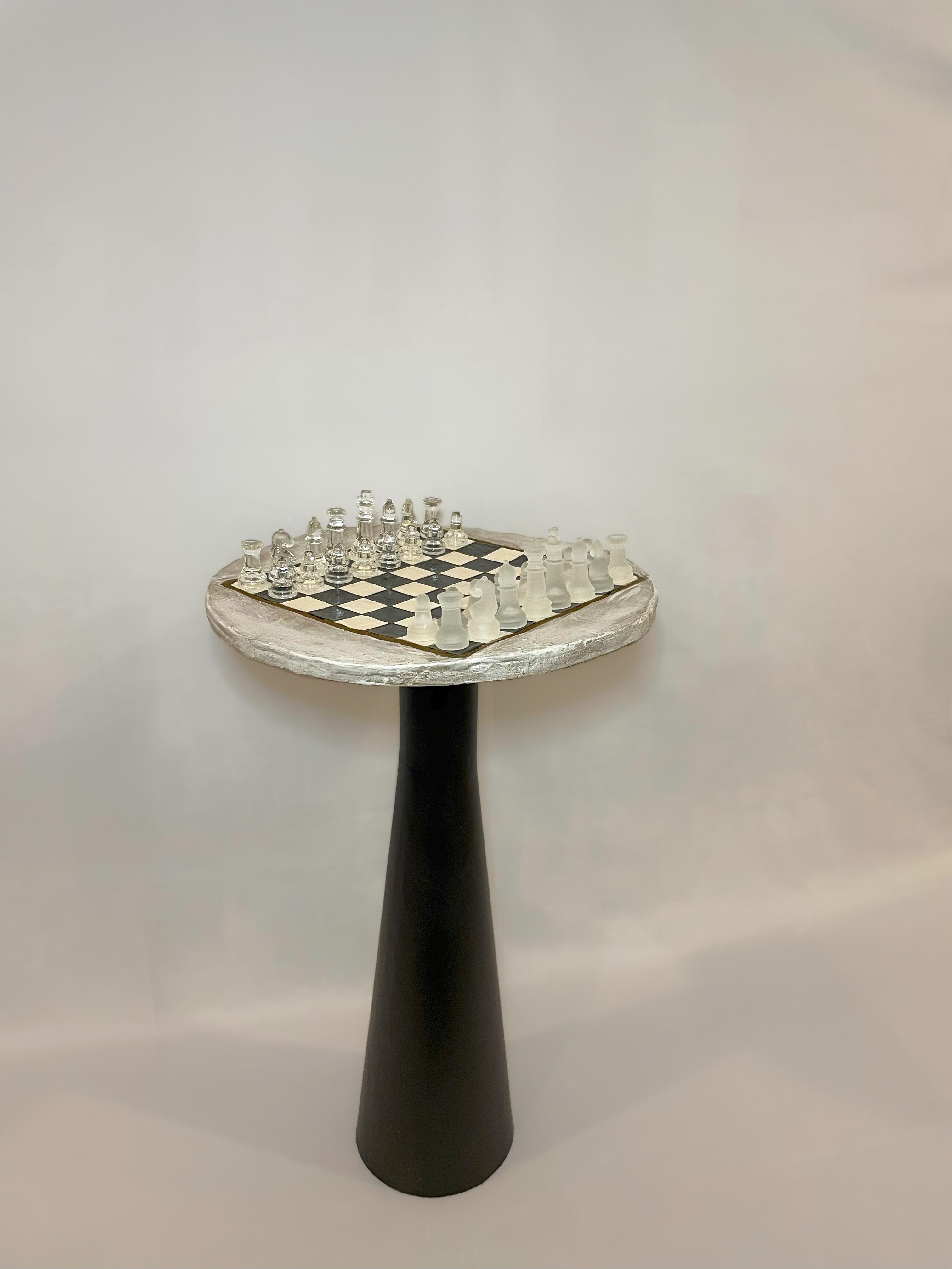 Hand-Crafted Ceramic and Metal Chess Table