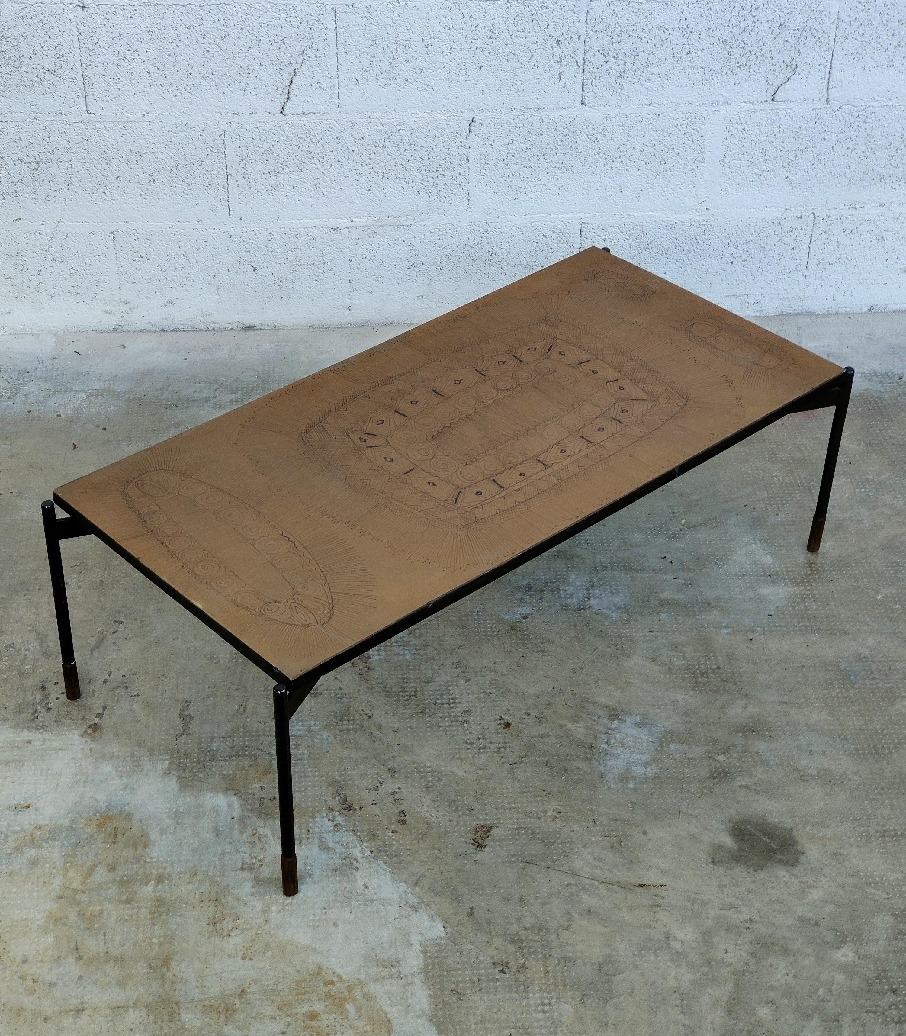 Mid-Century Modern Ceramic and Metal Coffee Table by Stil Keramos 60s For Sale
