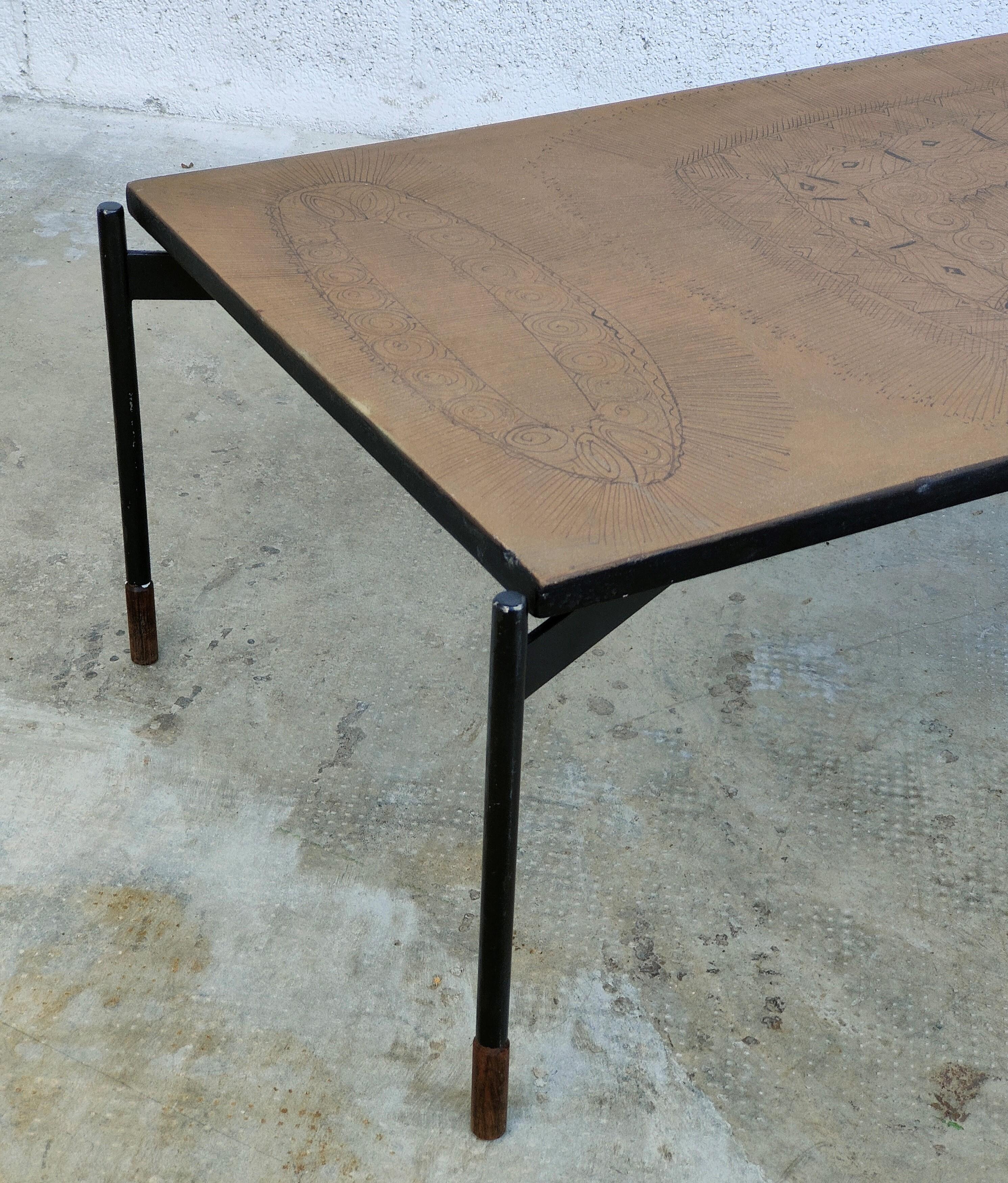 Mid-20th Century Ceramic and Metal Coffee Table by Stil Keramos 60s For Sale