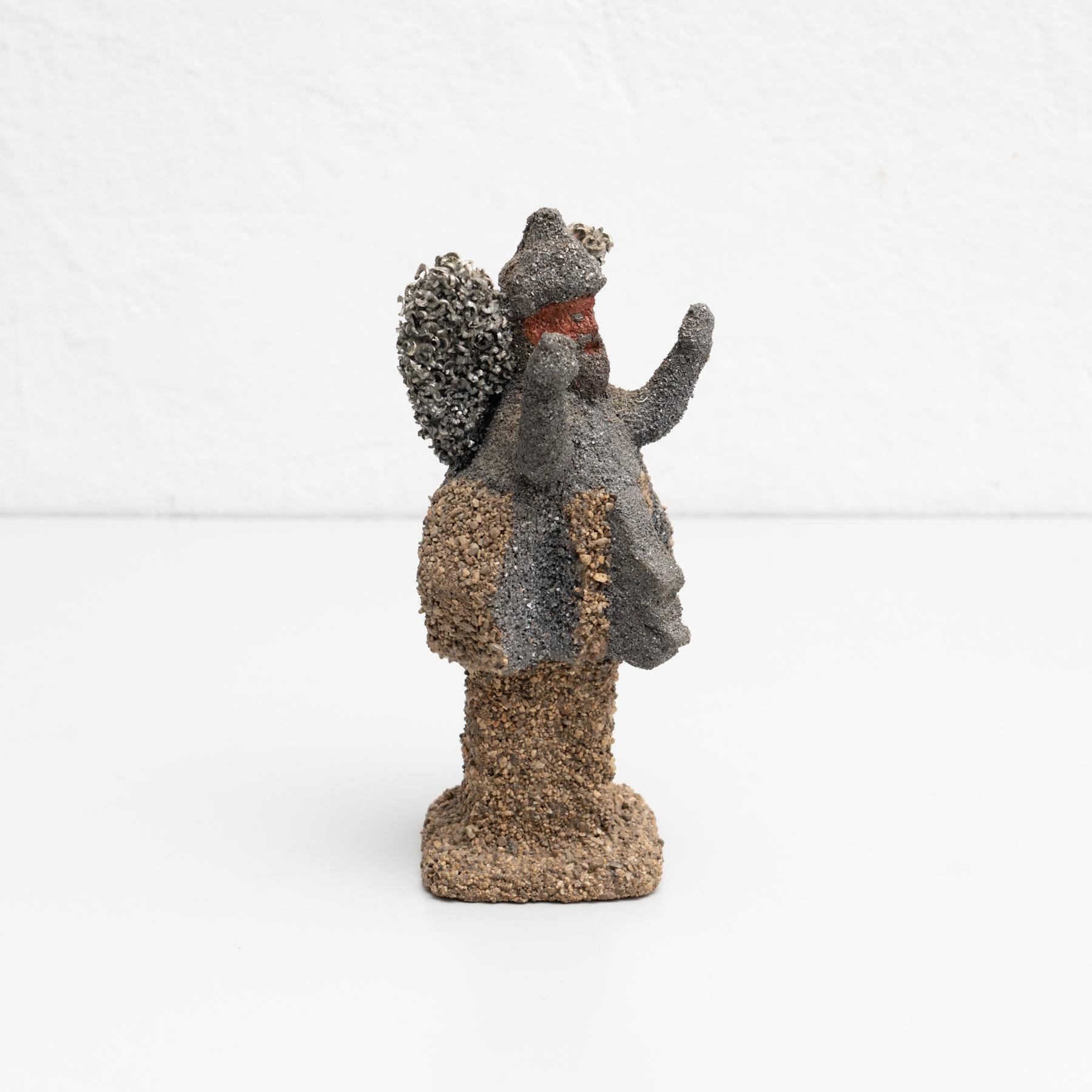 Signed sculpture made of ceramic and metal.     Made by a traditional Catalan artist in Olot, Spain, circa 1991.    Signed in the bottom Tia 91.    In original condition, with minor wear consistent with age and use, preserving a beautiful patina.   