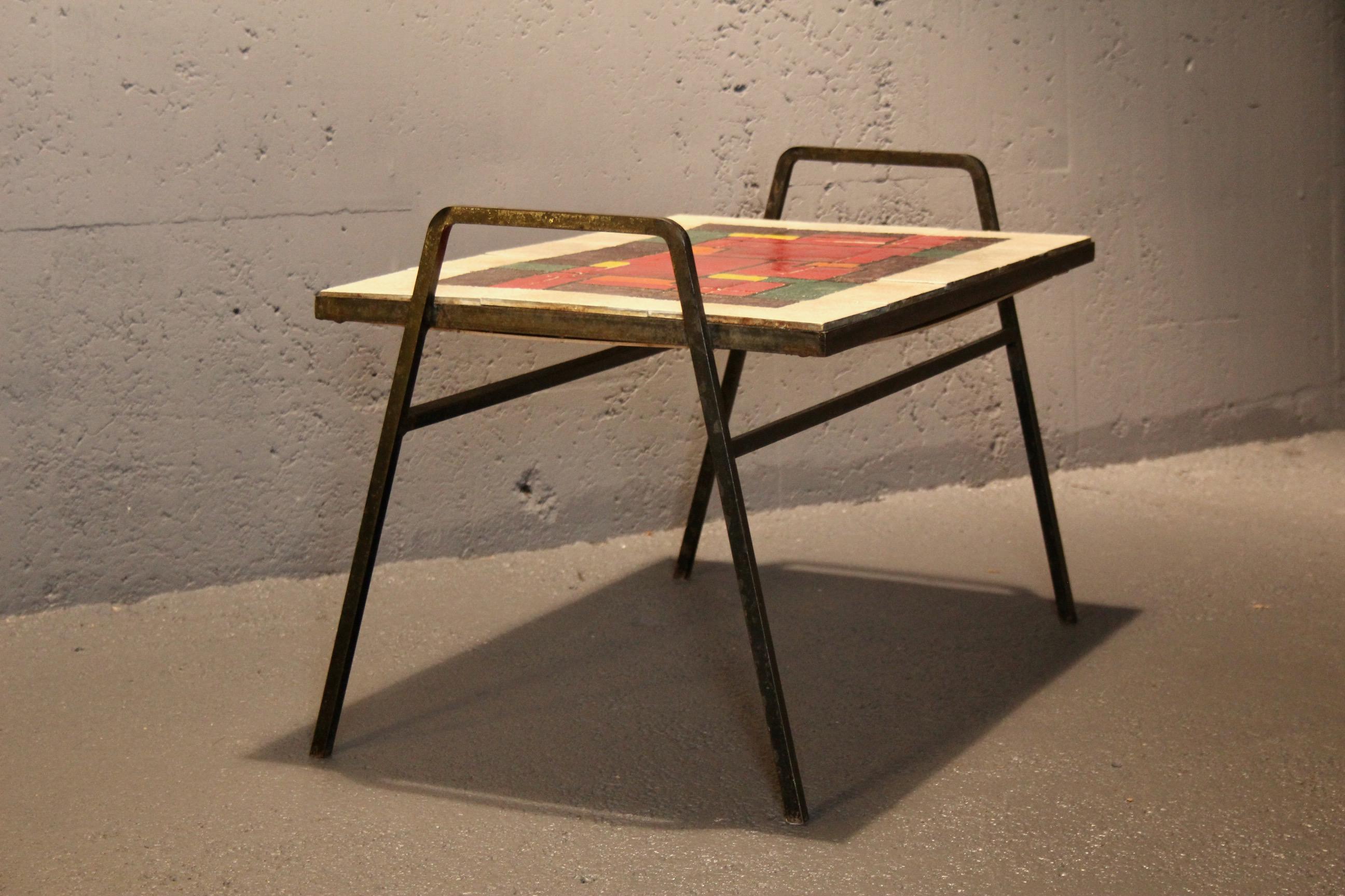 European ceramic and metal side table For Sale