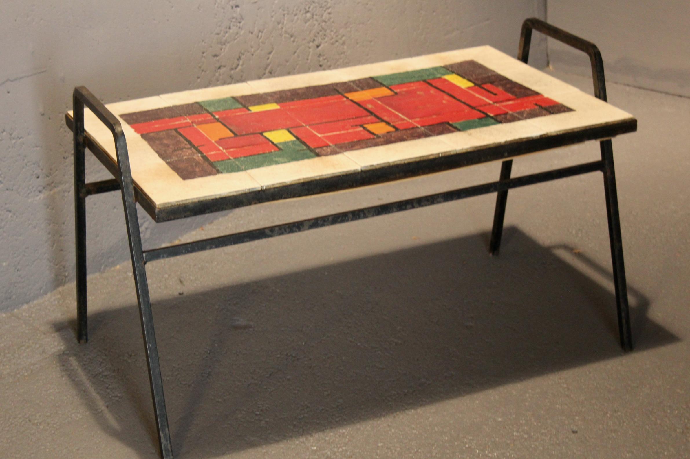 Mid-20th Century ceramic and metal side table For Sale