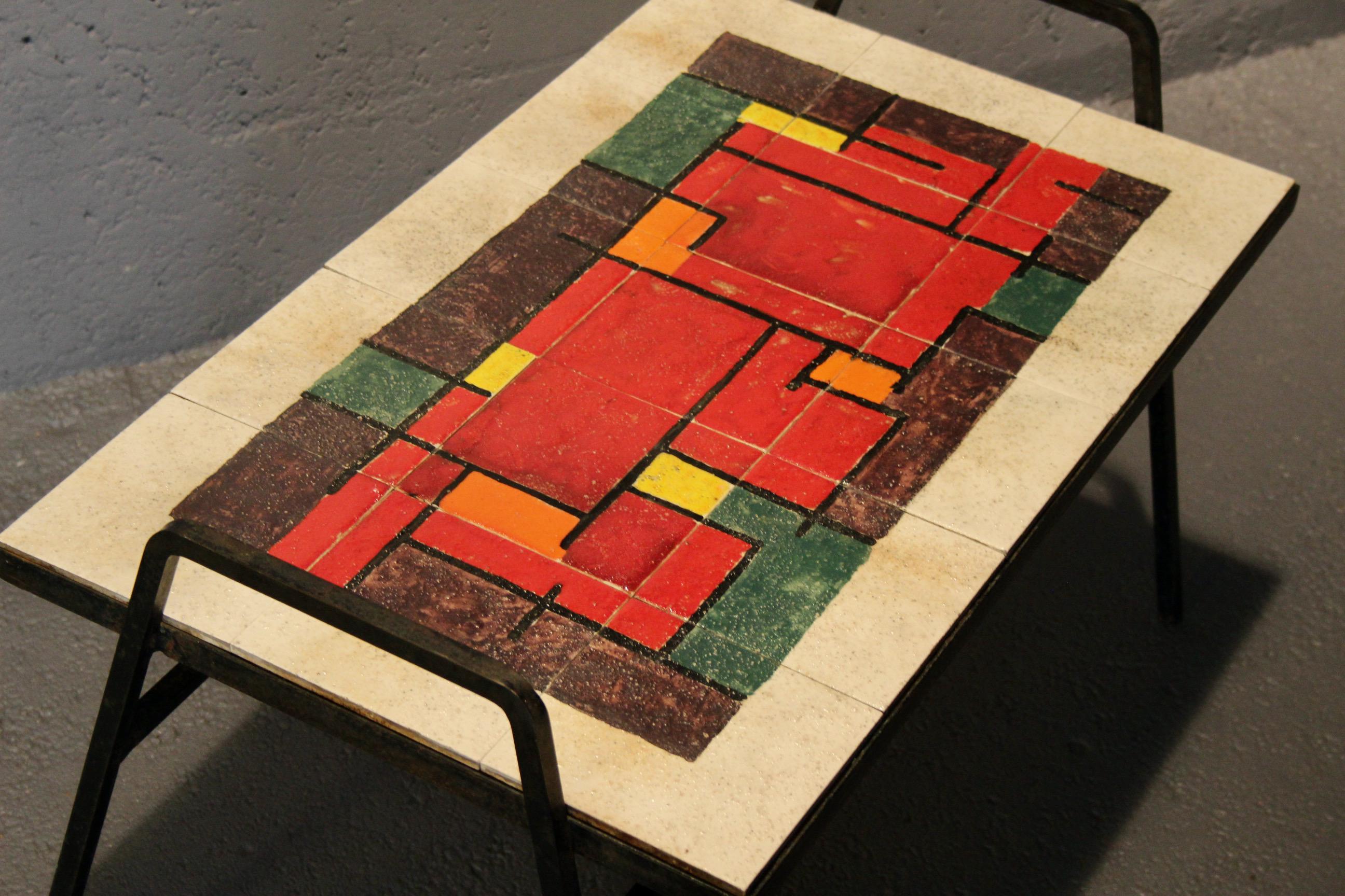 Metal ceramic and metal side table For Sale