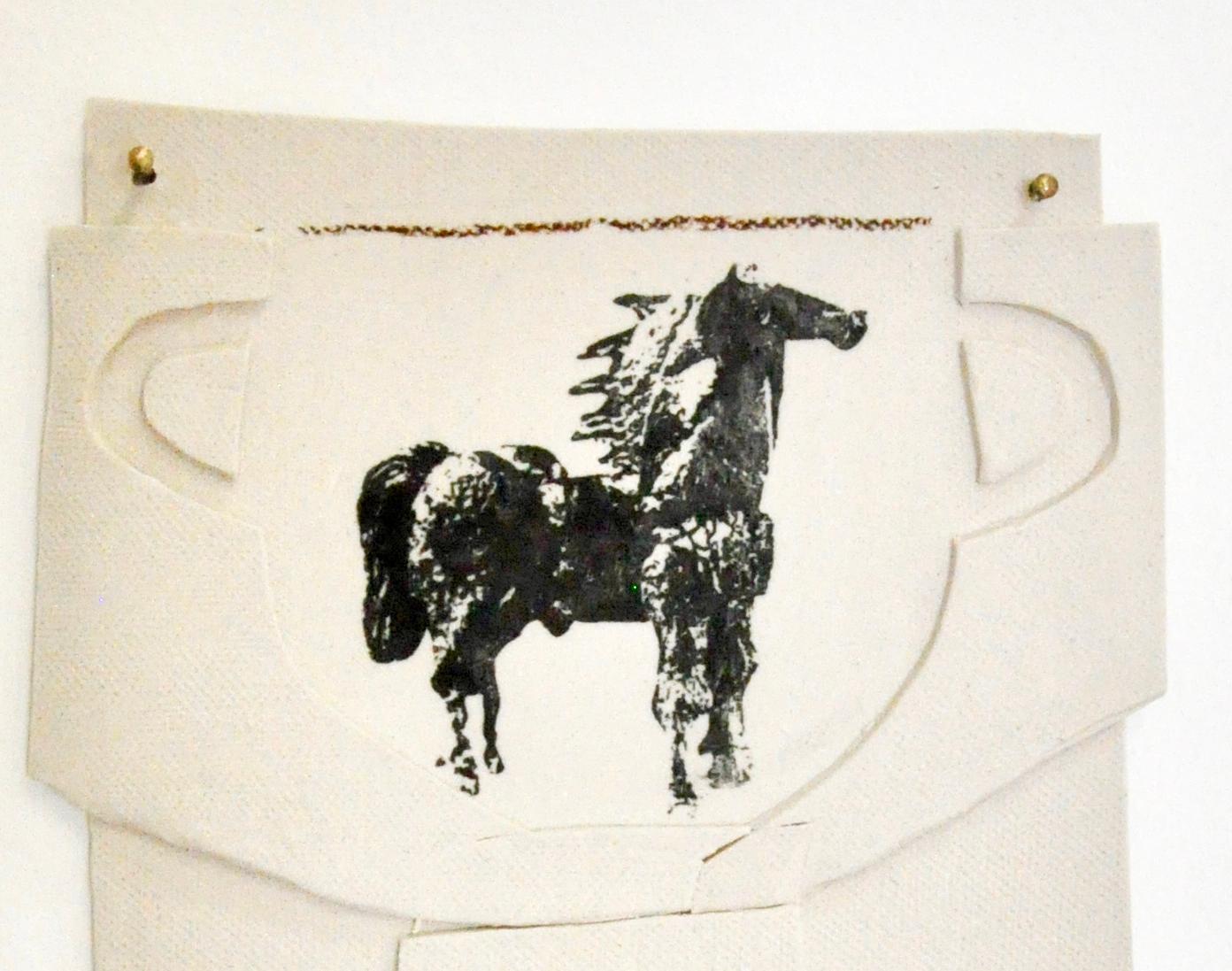 Modern Ceramic and Mixed-Media Vase Collage Wall Hanging with Horse by Alison Owen For Sale