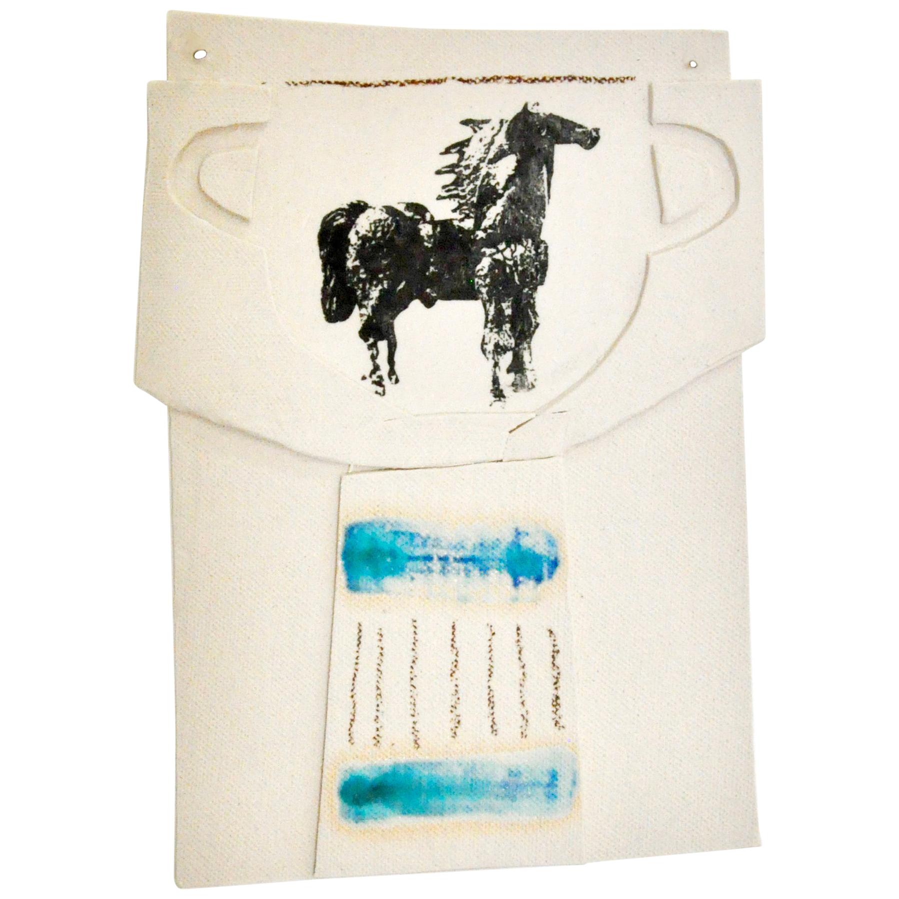 Ceramic and Mixed-Media Vase Collage Wall Hanging with Horse by Alison Owen For Sale